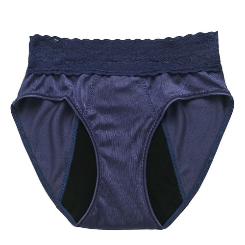 Karly Shop Sanitary Panties, Absorbent, Pad-Free, Satin and Lace, Stylish, Plus Sizes Available, Waterproof, and Incontinence-Reducing, rs9093 LL Navy