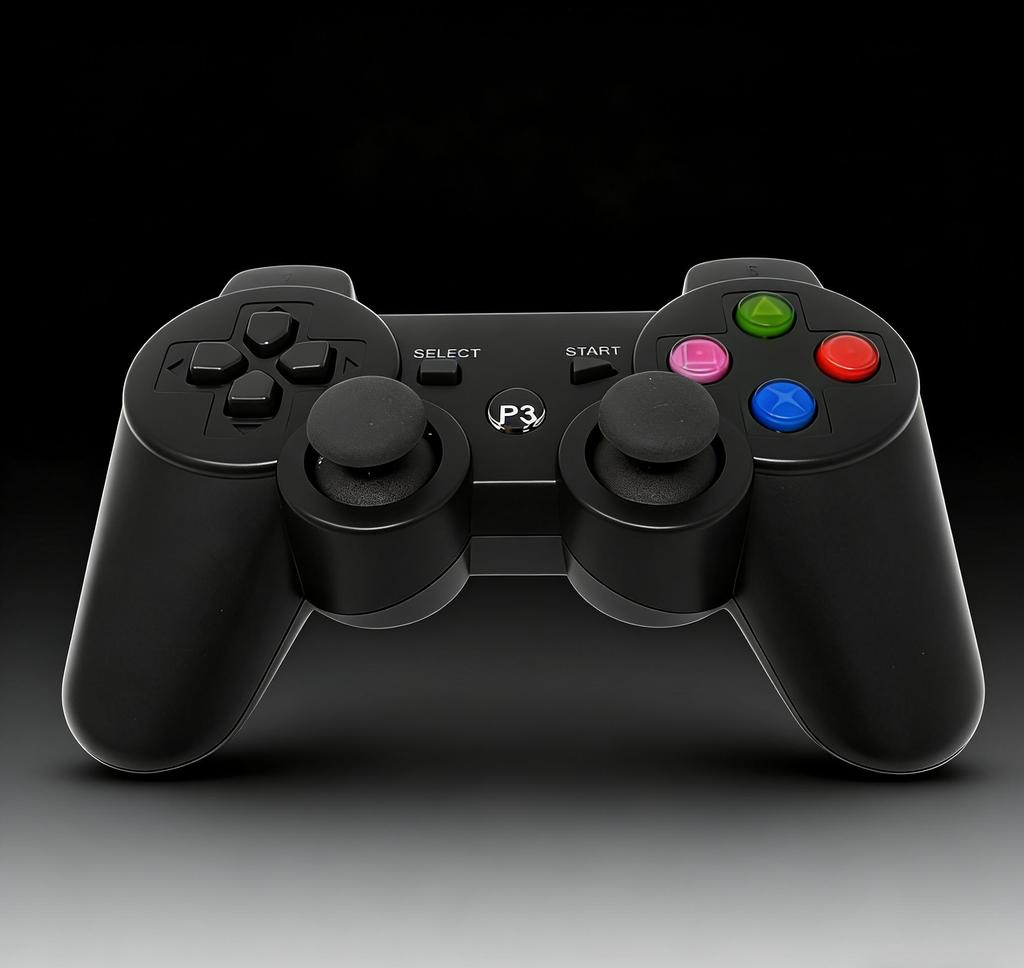 Wired Controller for PS3, Ergonomic Black, Colorful Buttons (Green/Pink/Red/Blue), Analog Sticks, No Lag