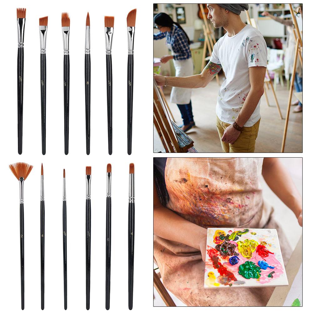 12pcs Nylon Hair Drawing Brush Various Specification Short Rod Drawing Pens for Gouache Oil Painting