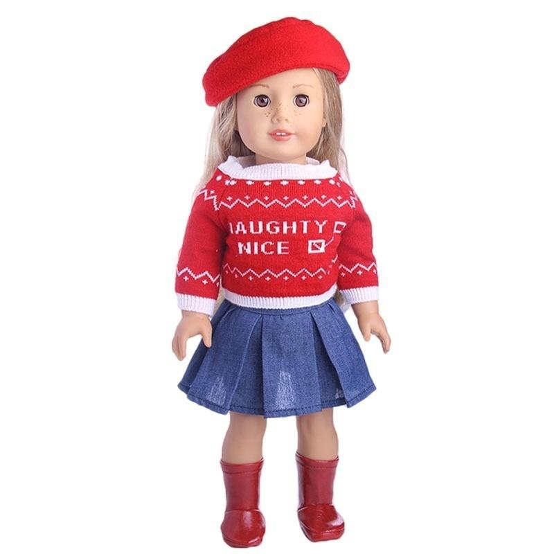 3Pcs/Set Popular 18 Inch American Girl Doll Clothes/doll Clothes Hat Sweater and Skirt