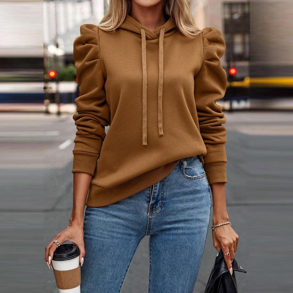Women Solid Color Casual Hooded Sweatshirt Autumn Winter New Bubble Long Sleeve Hoodie Thickened Warm Pullover Female Hoodies Outerwear