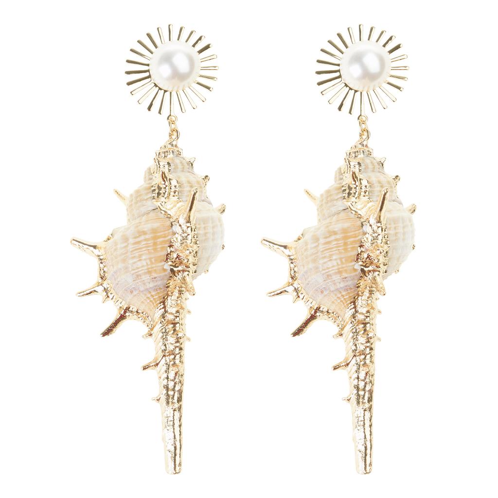 Unique Shell Earrings with Imitation Pearls Beach Seashells Conch Drop Earrings for Parties Festivals and Vacations