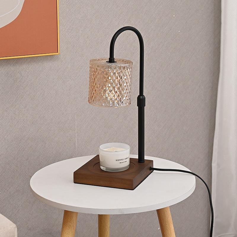 

Wood Aromatherapy Wax Melting Lamp Bedhead Art Decoration Bedroom Fire Free Essential Oil Simple Gift Light Glass Lampshade Conventional switch&None