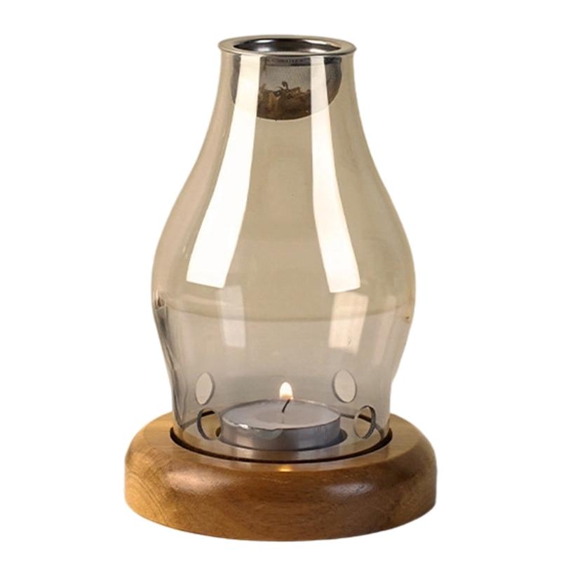

High Temperatures Resistant Glass Incenses Stove Lamp with Wood Base for Safe Durable Use in Various Indoor Environment чистый