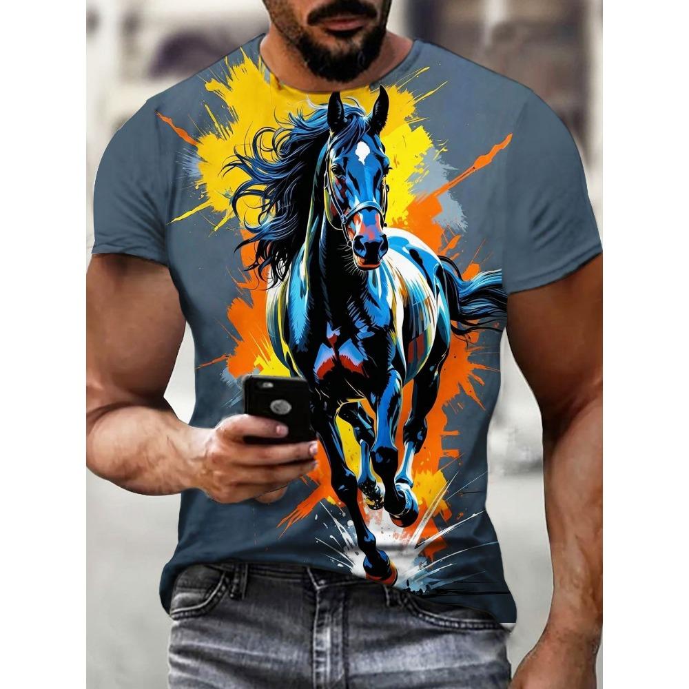 Men's 3D Dragon Print T-shirt, Casual Short Sleeved Pullover, Round Neck, Summer Outdoor Clothing, Regular Style