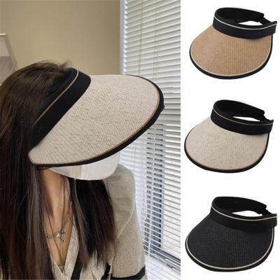 Summer Sun Visors Hat Straw SunHat Straw Visors Foldable SunHat With Ponytail Hole Wide Brim Women Visors Hat