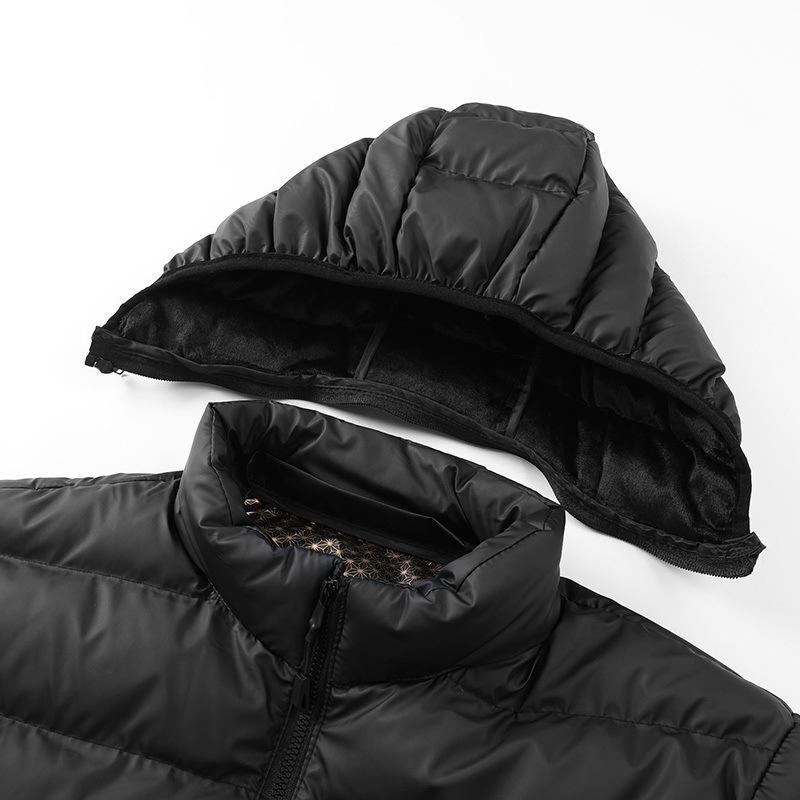 Lightweight Ribs and Cotton Jacket for Men In Winter Solid Color Slim Fit Removable Hat Thickened Hooded Jacket for Men