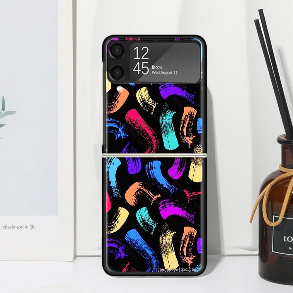 Simple Pattern Graffiti Phone Case Cover for Samsung Galaxy Z Flip 7 6 5 4 3 5G Flip3 Flip4 Flip5 ZFlip6 ZFlip7 Black Fundas Gal