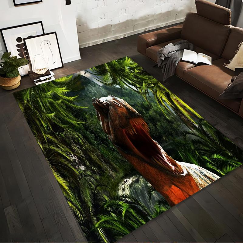 

Realistic Dinosaur Print Carpet with Jungle Scene and Lush Green Tropical Vibes Suitable for use as an anti-slip for room and bedroom sofas 40x60cm( 15x23in )