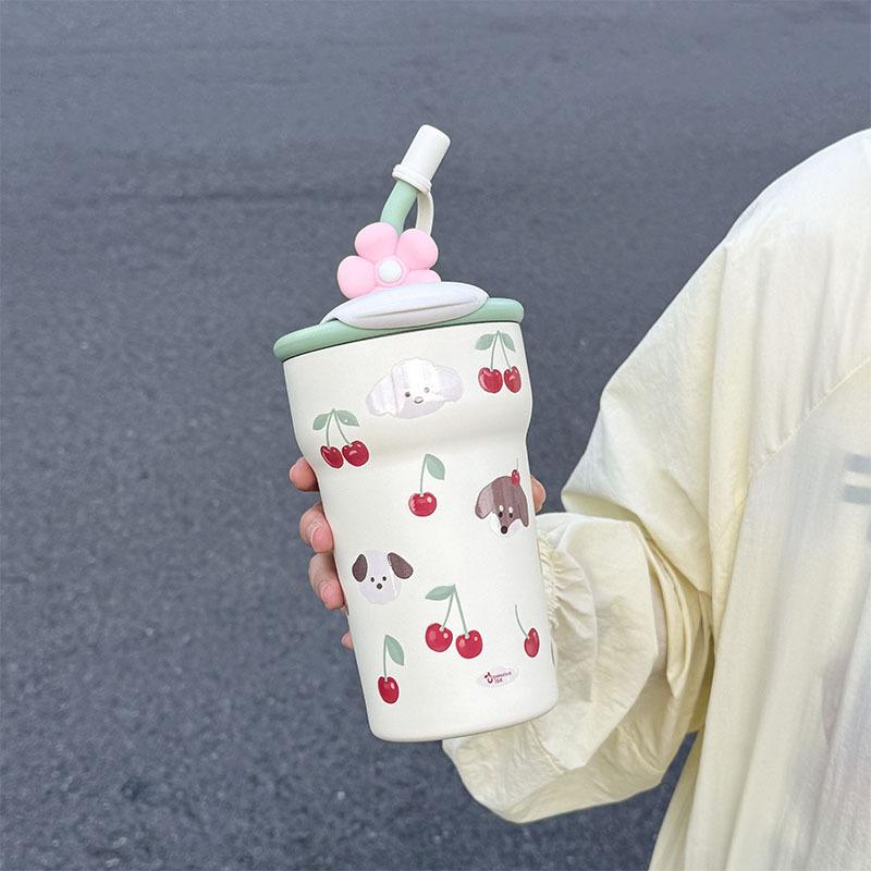 Straw Bingba Cup Cute Thermos Cup Girls High Value Student Cold Water Cup Cute Office Double Drink