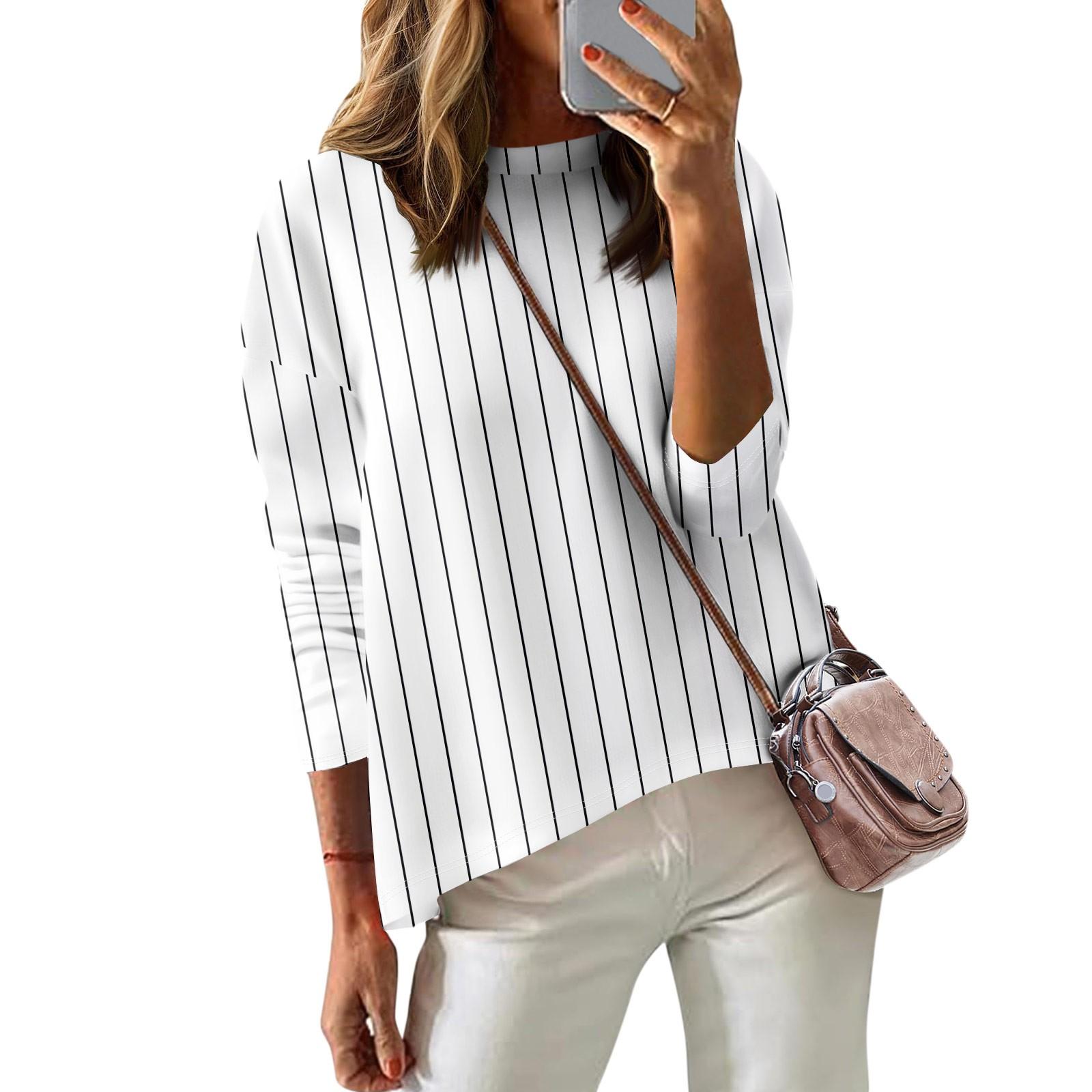 

Женская футболка с принтом в полоску, с длинным рукавом, для повседневной носки и выходных, модная, со спущенным плечом, с круглым вырезом, топ-блузка XL белый