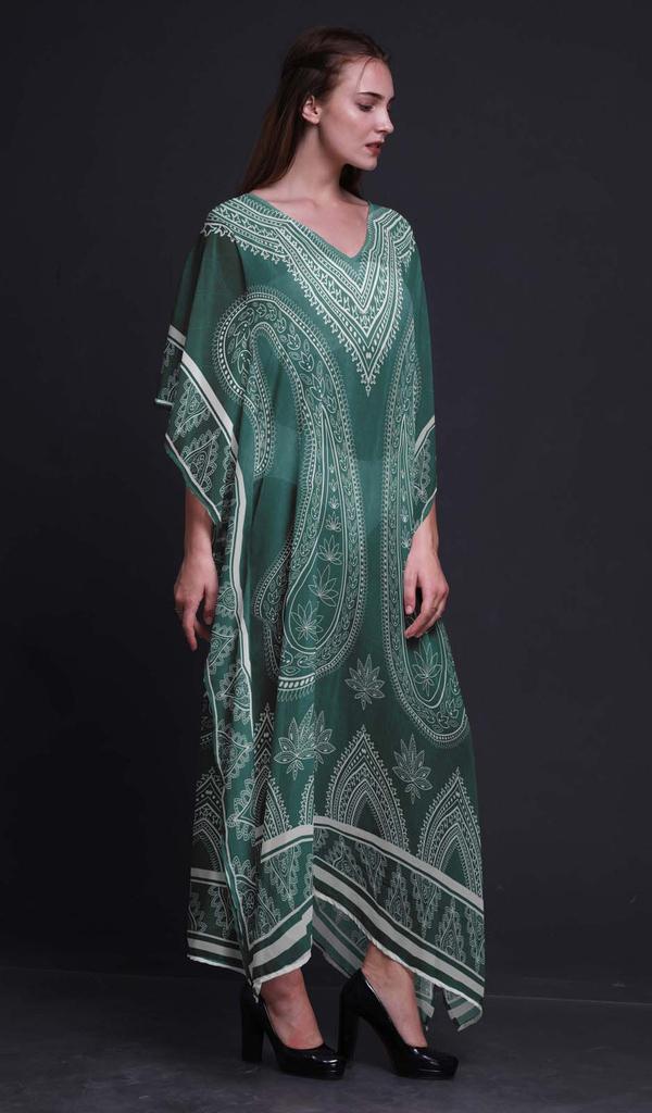 Phagun Floral & Paisley Beach Kaftan Bikini Cover Up Womena    S Maxi Dress Long