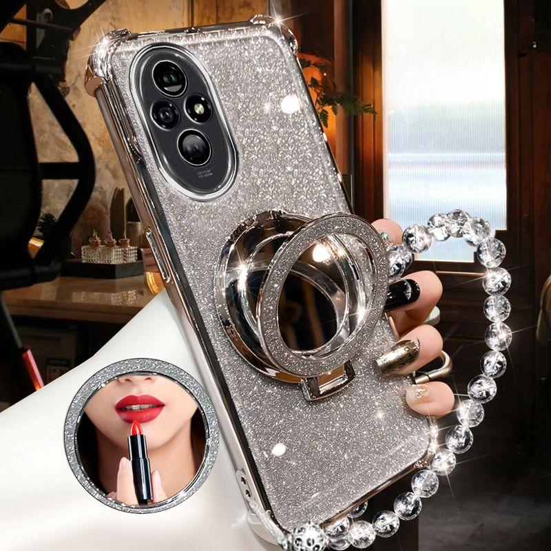 Shockproof GLITTER Plating Crystal Bracelet Magsafe Phone Holder Case For Huawei Honor 200 100 90 80 70 60 Pro Cover
