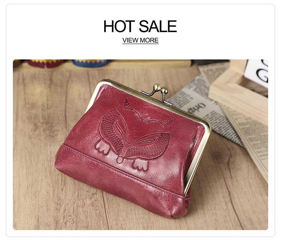 Black Angel Women's Wallet - Top Grain Cowhide, Embroidered, Genuine Leather, Iron Hinge, Multifunctional Compartments, Small & Casual.