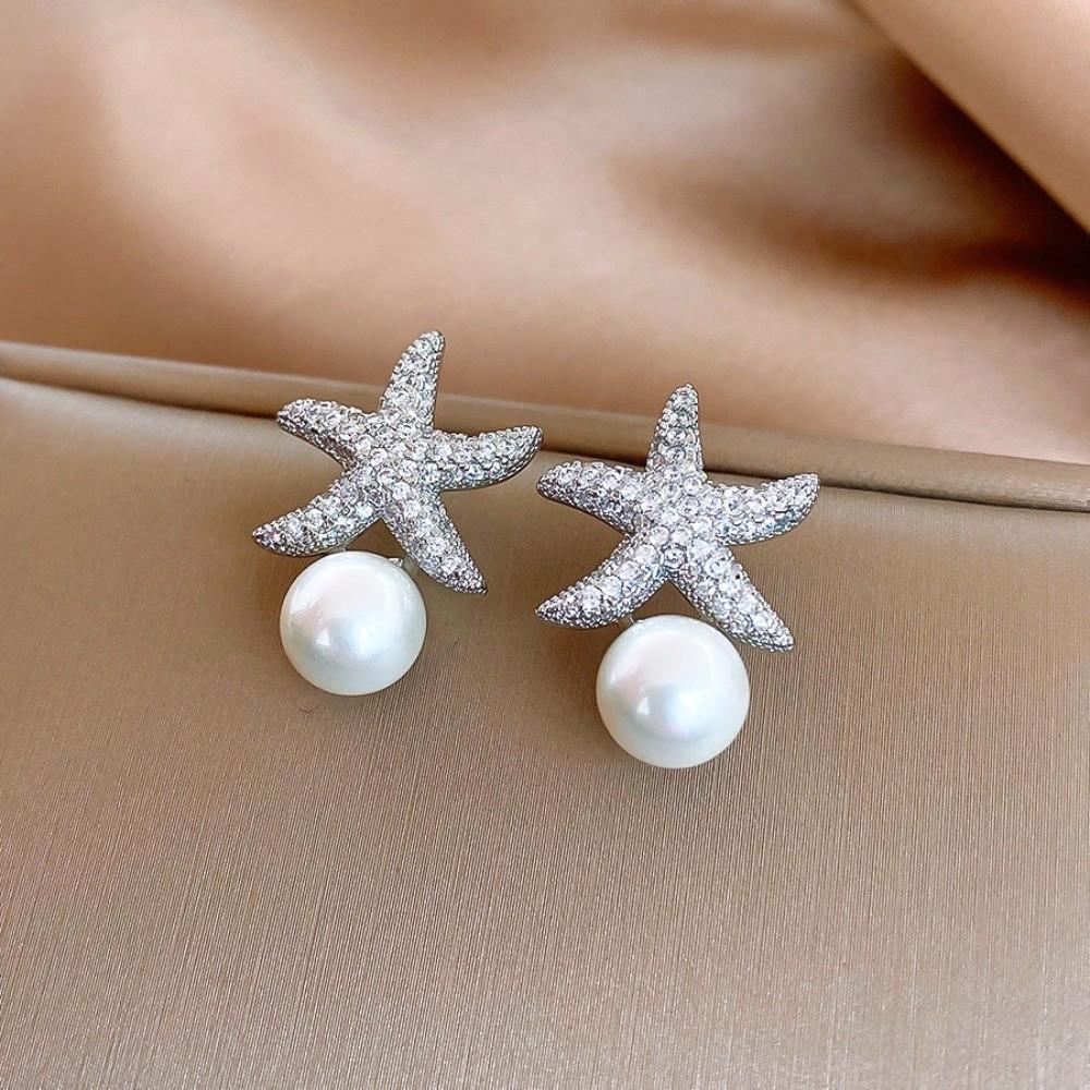 Crystal Korean Style Earrings Ocean Style Starfish Starfish Ear Studs  Ladies