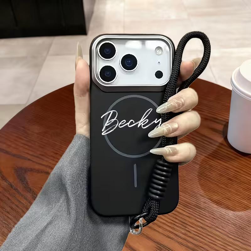

Custom Name Letter Personalized Large Window Magnetic Attraction Phone Case For iPhone 17 16 15 14 13 Pro Max Air With Lanyard For iPhone 17ProMax