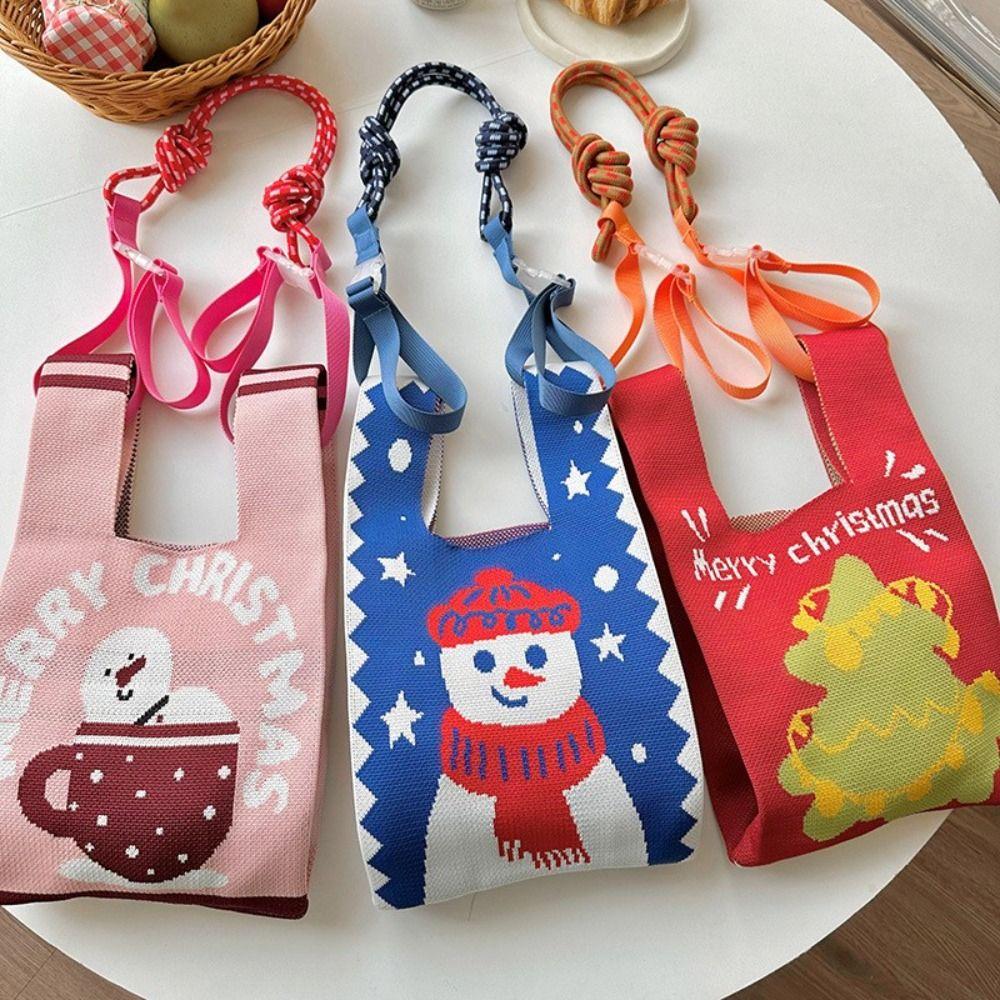 Women Knitted Small Bag Extension Belt Nylon Strap Wrist Bag Colorful Pull Button Case Shoulder Strap Korean Fashion Bag