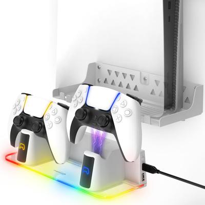 Fosmon PS5 Duvar Montaj Kiti Şarjlı Sağlam Metal Çıkarılabilir Kontrol Cihazı ve RGB LED Işık PlayStation 5 ve PS5 Slim 5 Pro Beyaz ile Uyumlu