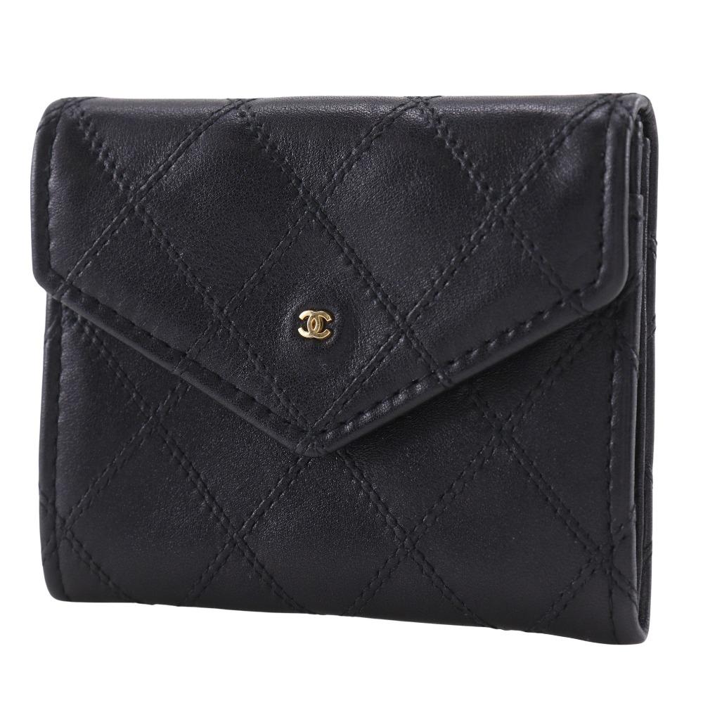 CHANEL Bicolole Coin Purse COCO Mark black Calfskin Women Used