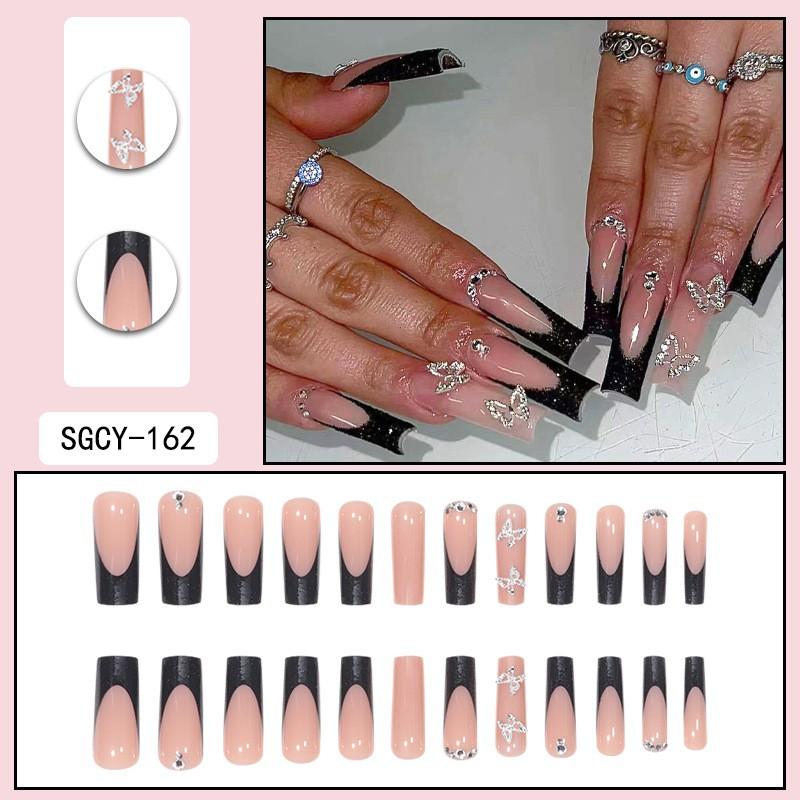 Long Press-On Nails With Adhesive Tabs Full Cover Fake Women INS Style Acrylic Nail Tips Reusable Wearable Art