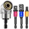 Impact Grade Power Hand Tools Driver Sockets Adapter Extension Set, 3Pcs 1/4 3/8 1/2" Hex Shank Drill Nut Driver Bit Set + 105 Degree Right Angle