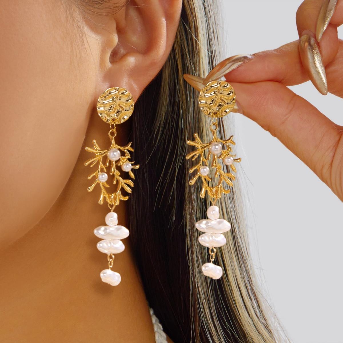 Bohemian Geometric Irregular Imitation Pearl Tassel Drop Earrings For Women Men Shell Coral Beach Earrings Summer Jewelry