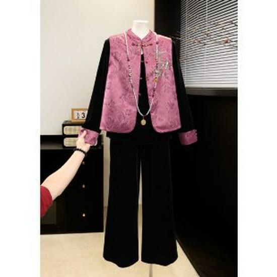 

Spring Chinese Style Gold Velvet Vest and Wide-Legged Pants Set for Middle-Aged Women 4XL розовый/фиолетовый