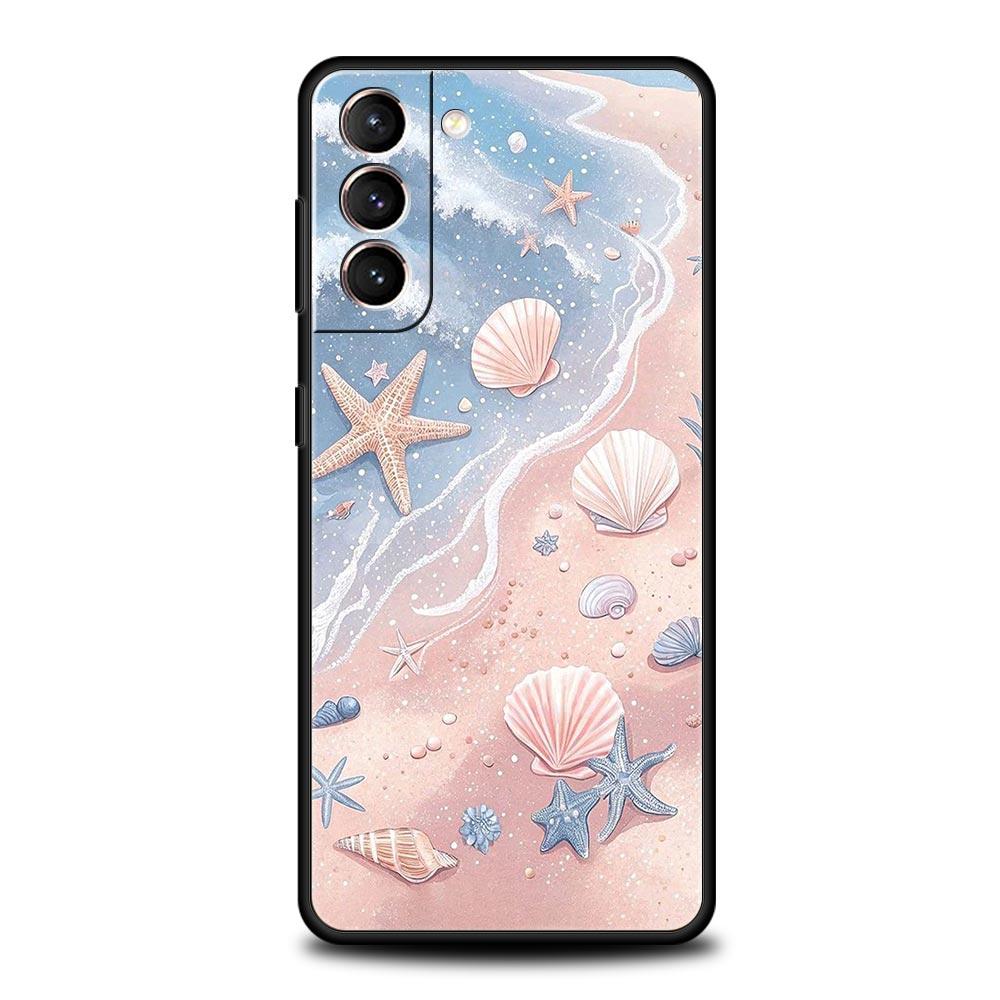 Ocean Coastal Seashell Seaweed Pattern Phone Case for Samsung Galaxy S26 S25 S24 S23 S22 S20 S21 FE Ultra S25 Edge Plus Soft TPU