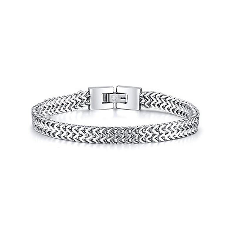 Mens Titanium Steel Bracelet Geometric Link Design Polished Finish Unisex Fashion Accessory Daily Wear A6004-19cm-Silver