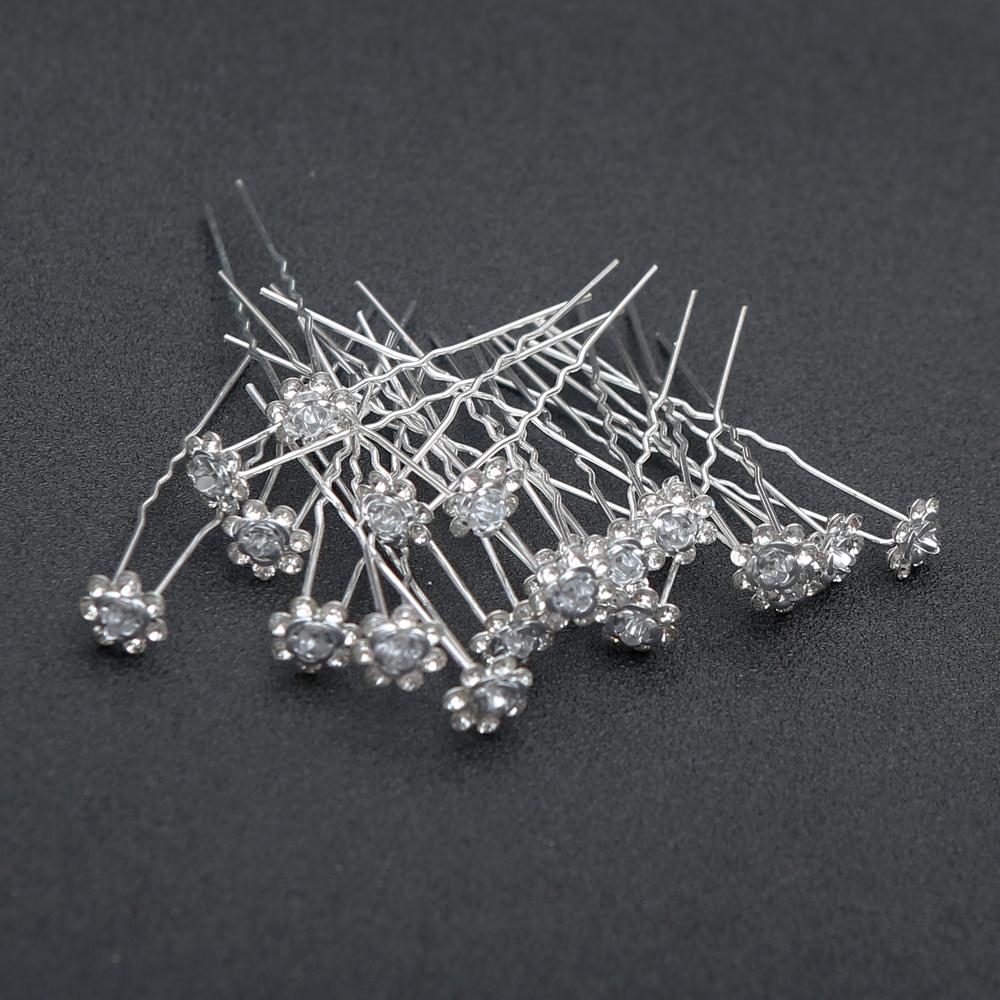 20pcs Fashion Bridal Rhinestone Hair Fork Artisan Alloy U-Pin with Rose Accent Wedding Hair Sticks for Brides Vintage Glamour