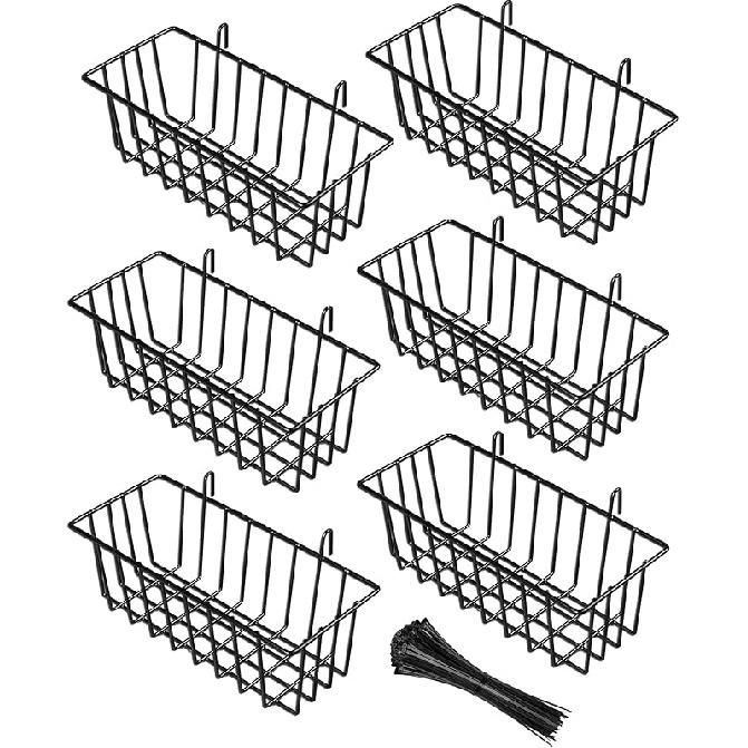 6 Pack Wire Basket, Hanging Wall Basket for Grid Wall Panels, Metal Hanging Baskets for Organizing, Black Wire Baskets for Wall Storage, Home Decor,