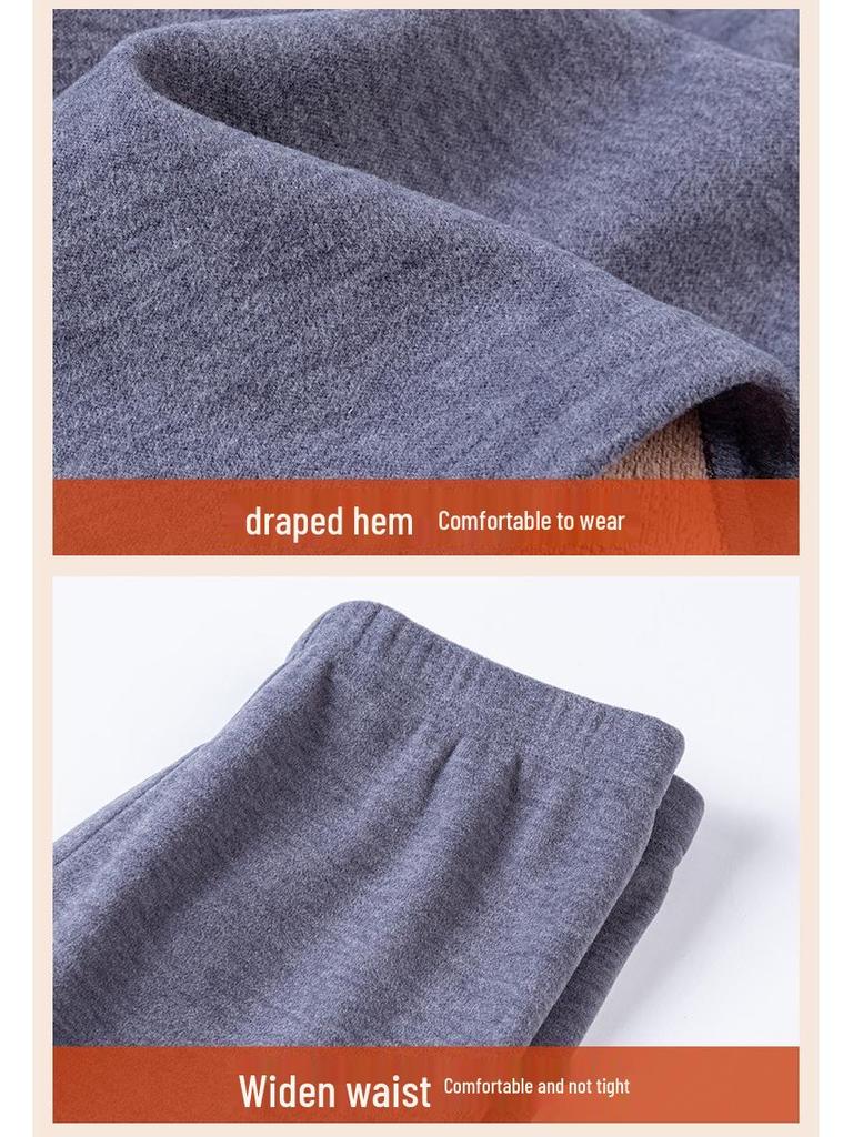 Men's Winter Fleece-Lined Camel Wool Base Layer Set - Warm Cotton Underwear and Pants for Middle-Aged and Elderly