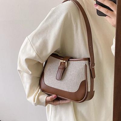 Single Shoulder Bag for Women Underarm Bag Square Crossbody Bag PU Canvas Fashion Horizontal Retro New