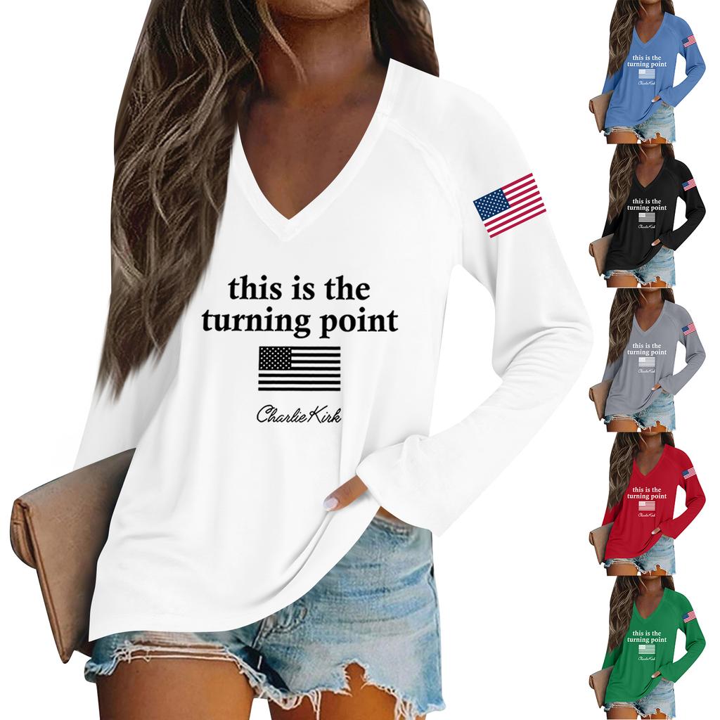 Women's Fashion Casual Long Sleeve Halloween Printed V-Neck Top