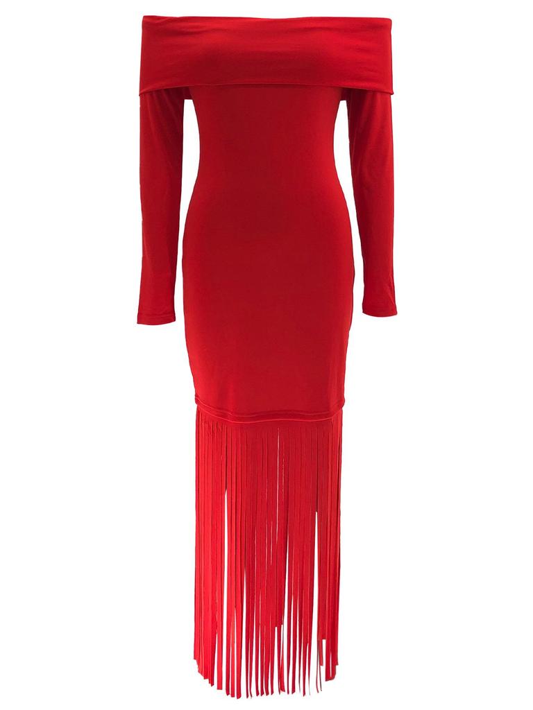 Europejska & Amerykańska Dopasowana Suknia Wieczorowa Jednoramienna z Frędzlami