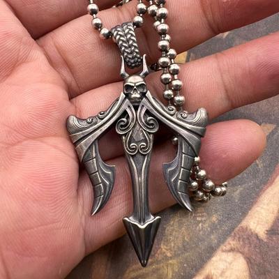 Retro Sea God Water Pattern Trident Pendant Trendy Versatile Men's and Women's Necklace