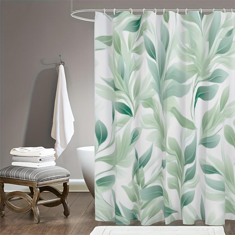 Green Leaf Pattern Shower Curtain Set, No Drilling Required, Easy To Clean, Separates Wet And Dry Areas In The Bathroom