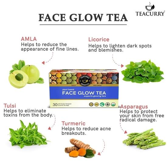 TEACURRY Face Glow Tea (30 Tea Bags, 1 Month Pack) - For Natural Face Glow & Increase Face Shine | Mineral Oil Free | Natural Ingredients