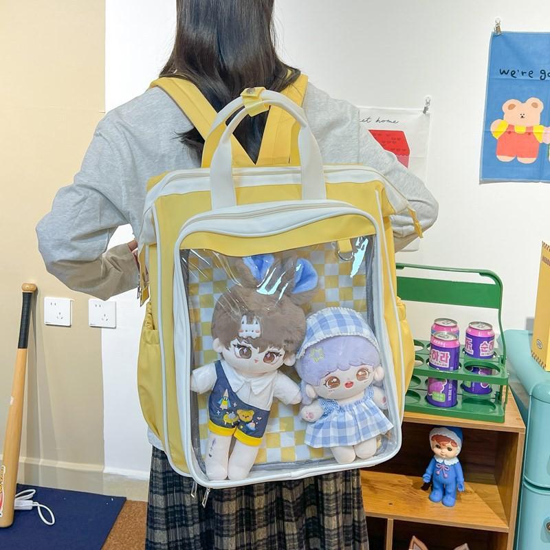Transparent Doll Pain Bag Large Capacity Bar Backpack Female Student Schoolbag Dual-purpose 40cm Cotton