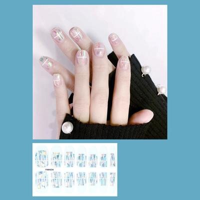 14pcs/sheet Press On Nail Aurora Mirror Glitter Powder Nail Stickers Finished Manicure Quick Nial