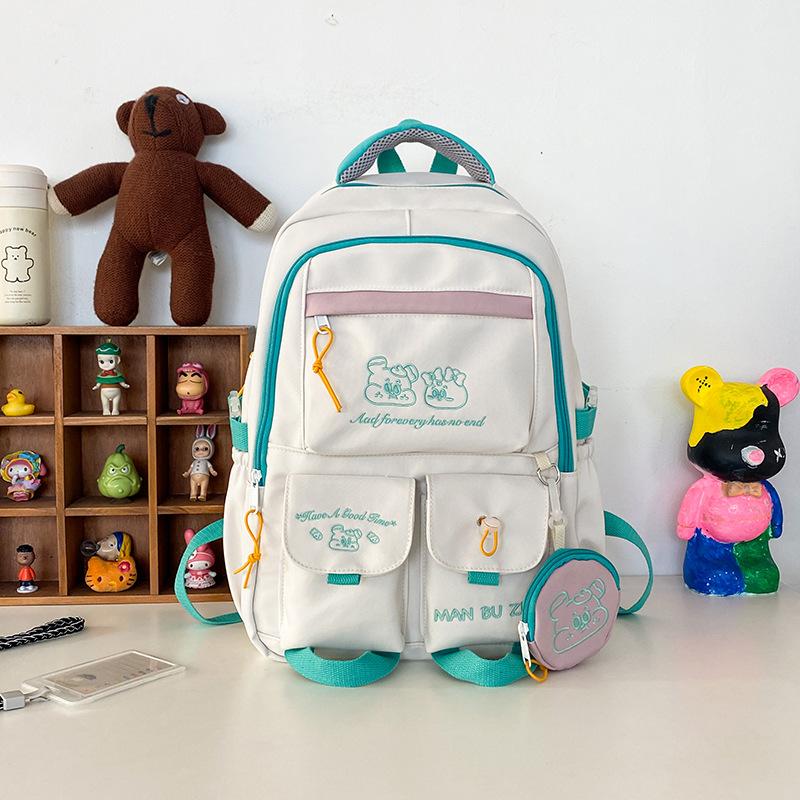 

Новый школьный рюкзак высокой ценности для учеников начальной школы, вышитый рюкзак большой вместимости, контрастного цвета, рюкзак для учеников средней школы