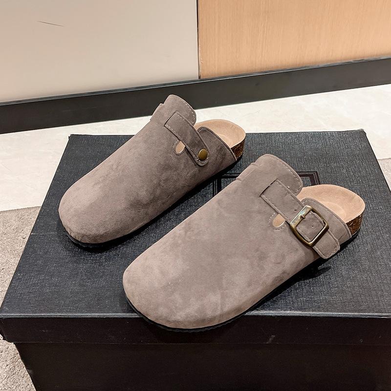 Fashion Women's Suede Mules Slippers Men Clogs Cork Insole Sandals with Arch Support Outdoor Beach Slides Home Shoes