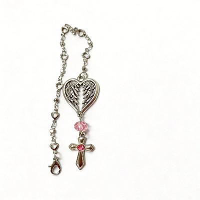 Guardian Heart Wing Cross Charm - Car/Steering Wheel/Handbag Pendant Silver Tone With Elegant Decor For Auto Interior & Bag Accessory