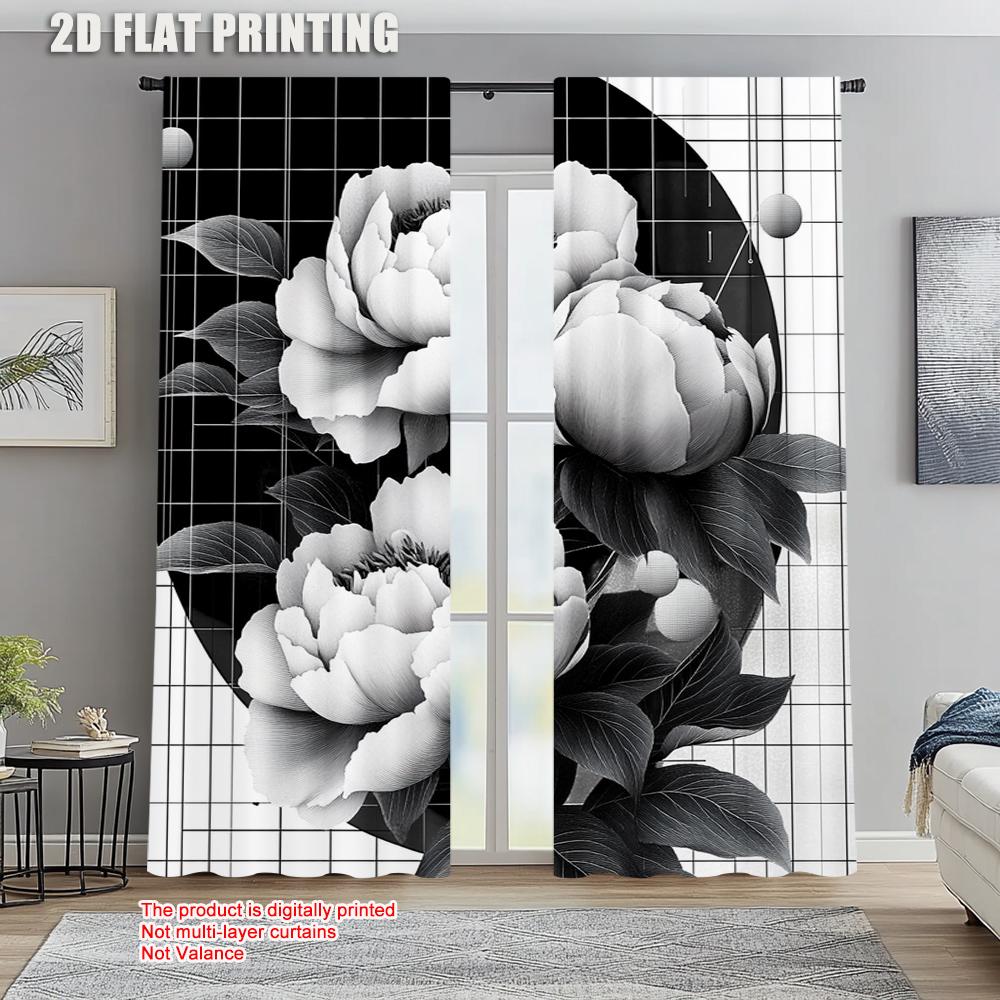 2pc    Party Window Curtains Peony Blossoms Polyester  Without Electricity Festive Backdrops Applies to Holiday Home Decor & Gifts