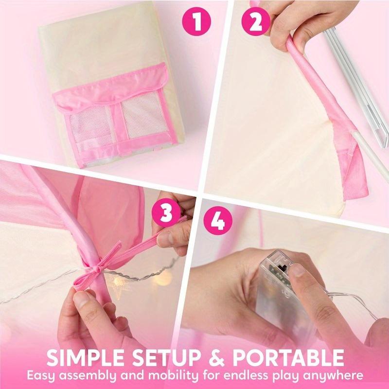 Pink Princess Tent designed for Girls featuring LED Star Lights Big Playhouse Children Castle Enjoy Tent designed for Children Indoor Outdoor