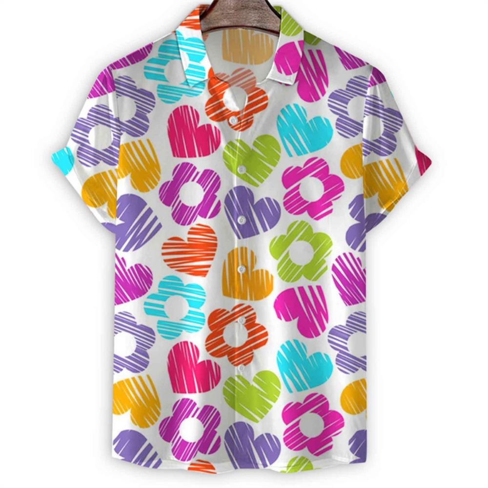 Cartoon 3d Print Love Heart Hawaiian Shirt Men Women Summer Short Sleeve Tees Lapel Button Shirts Tops Street Oversized Blouse