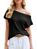 Women's Off Shoulder Short Sleeve Knit Top Loose Casual Summer Pullover