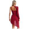 Womens Asymmetrical Lyrical Dancewear Long Sleeve Spaghetti Straps Patchwork Irregular Hem Dresses