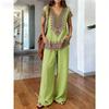 Y11116 Summer loose short-sleeved top wide-leg pants two-piece women's clothing European and American fashion suit