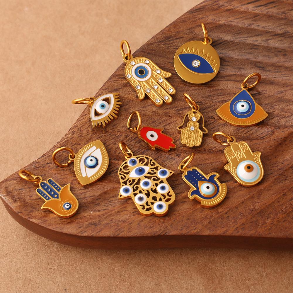 European & American Demon Eyes Pendant & Eyeball Palm Ornament Stainless Steel Bracelet Necklace for Women.